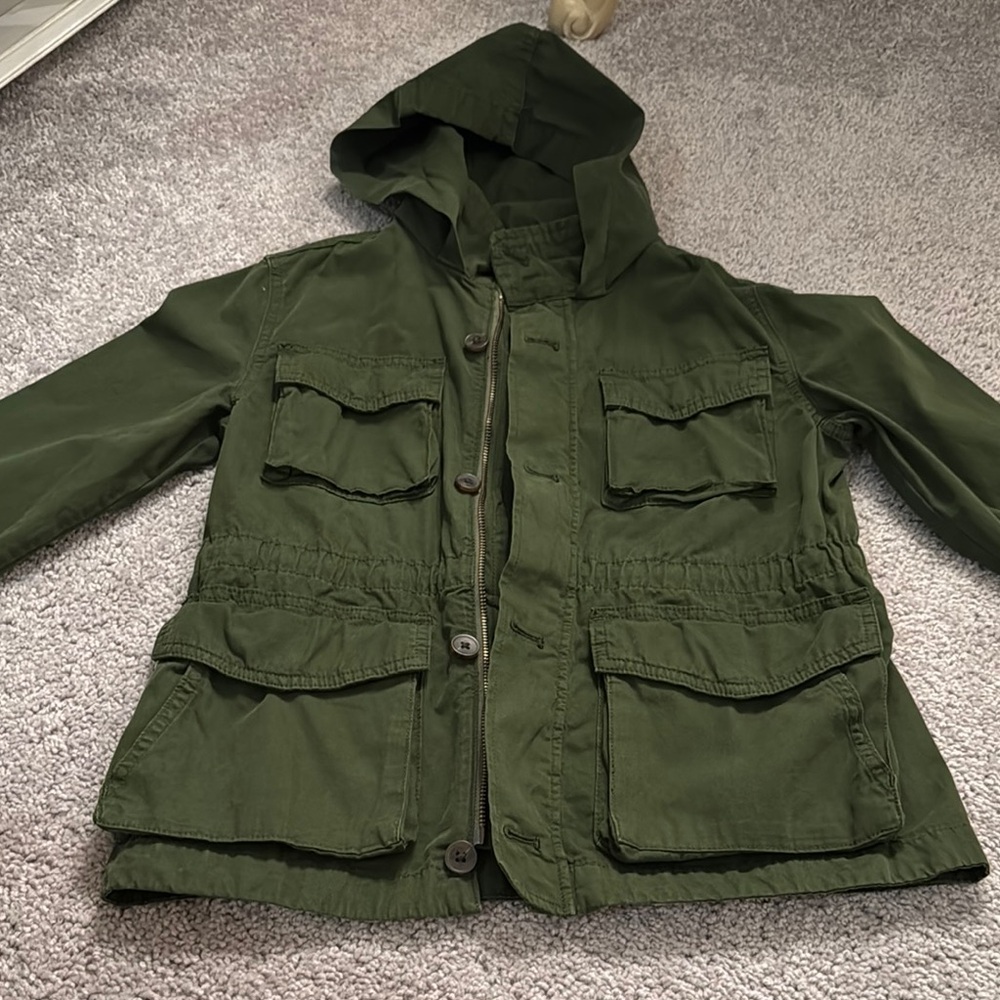 Crewcuts Green Raincoat with Hood and Zipper